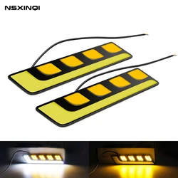 2Pcs Car Light Assembly DRL Led COB Daytime Running Lights White Yellow/Amber Auto DRL Turn Signal Light External Auto Daylight