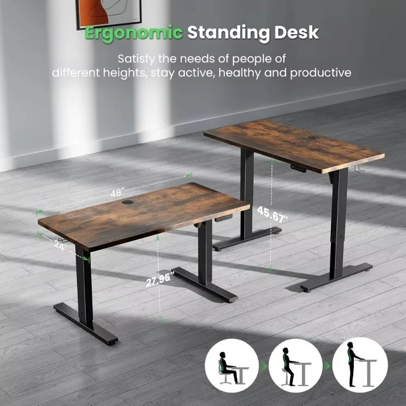 

Office Desk, 48 x 24 Inch Electric Adjustable Standing Desks w/Cable Management - 3 Memory Preset Adjustable Height Office Desks