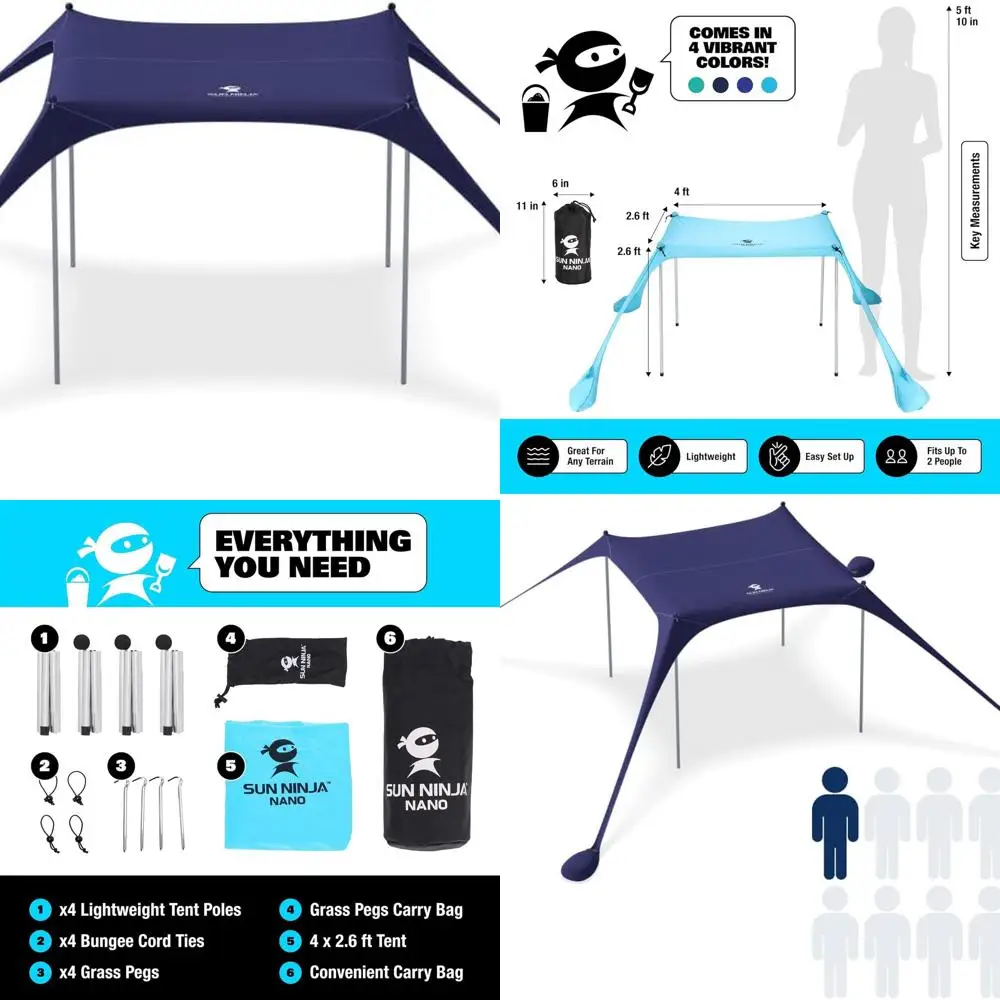 

Portable Beach Shade Tent, UPF 50+ Sun Shelter for 2 Adults, Family, Pets, Coolers, Valuables with Carry Bag