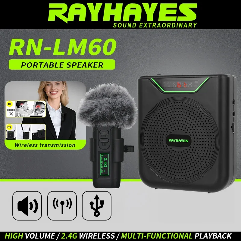 

RAYHAYES RN-LM60 Portable Speaker/Amplifier with Wireless Lavalier Microphone Suitable for Teaching Guiding, and Yoga