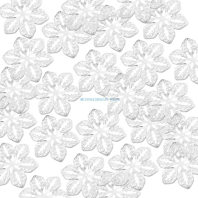 

C1FE 100pcs Mix Color Hollow Flower Metal Charm for Scrapbooking Jewelry Accessories