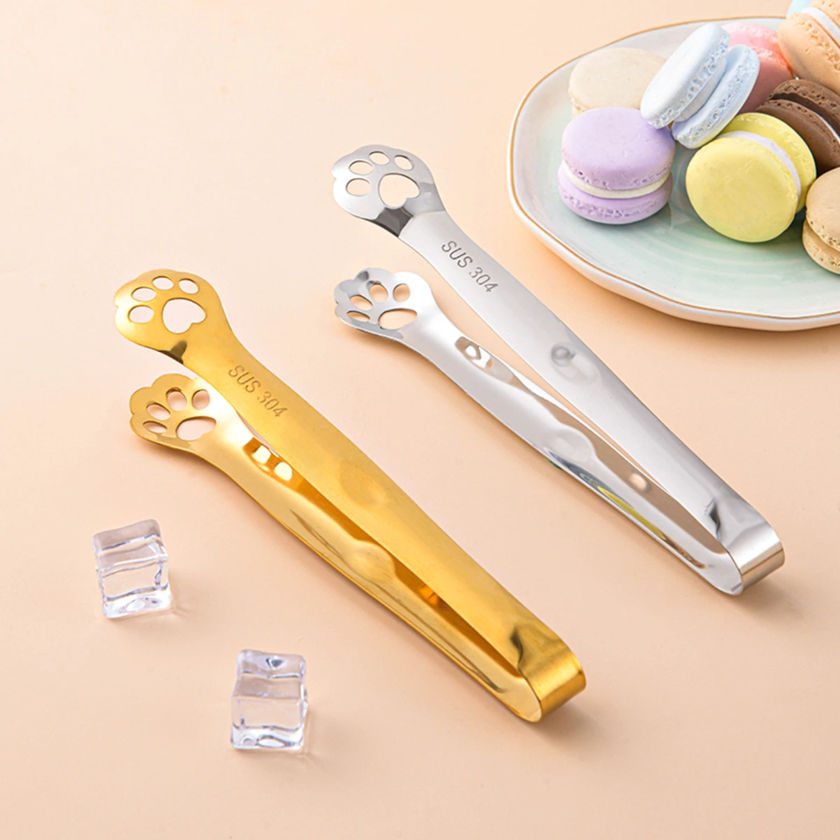 WORTHBUY Pinzas de hielo antideslizantes en forma de pata de gato, pinzas de cocina de acero inoxidable 304, Clip de comida para barbacoa, cubo, abrazadera de azúcar, Gadgets de cocina