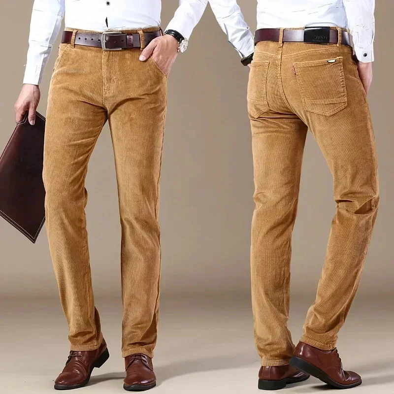 

Autumn and Winter New Corduroy Pants for Men Straight Slim Stretch Trousers Business Casual Pants Male Brown Khaki Black Blue