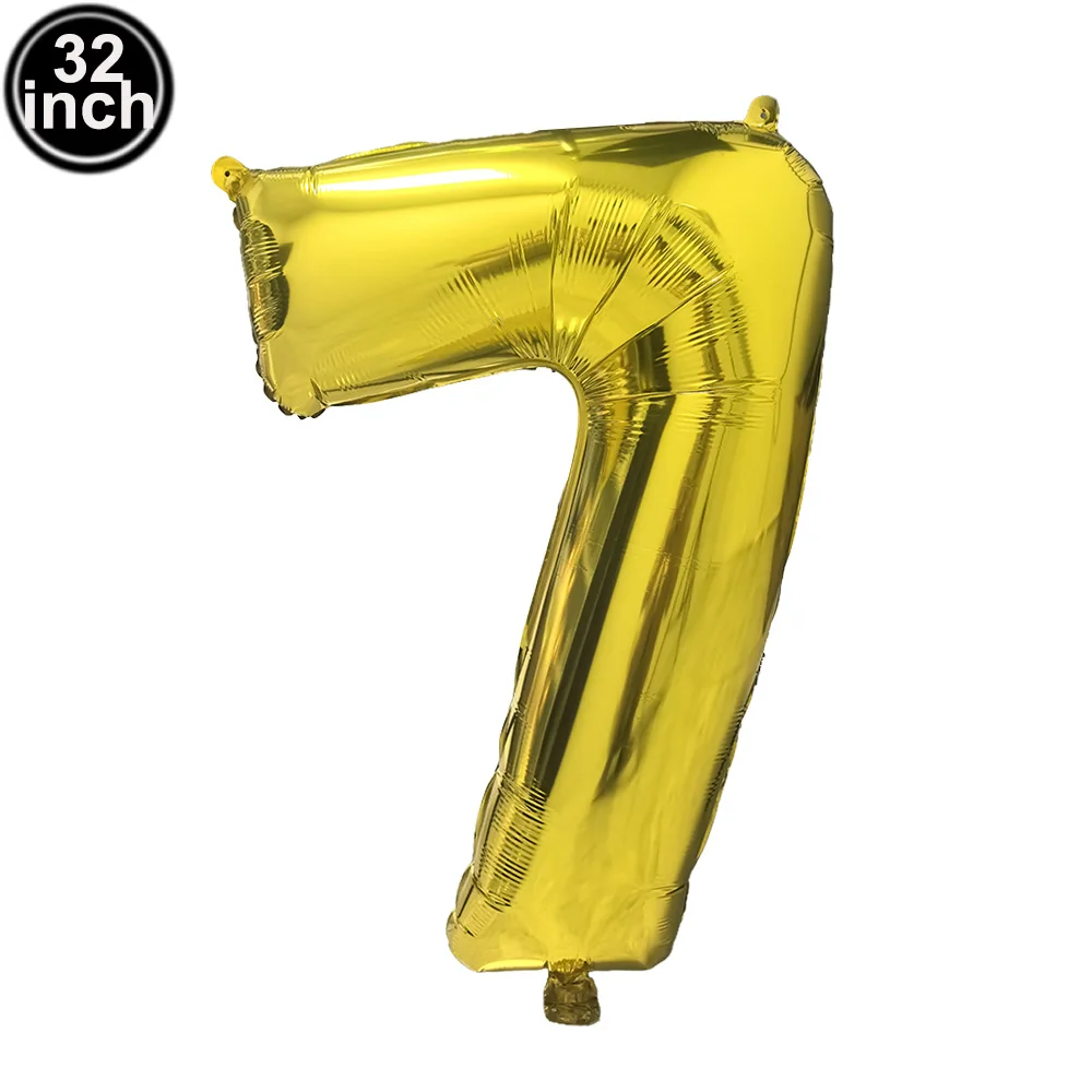 Balon numer 7 7 cyfr Balony siedem niebieskich figurek Zielona kula 7. urodziny Duża duża czerwona róża Złoty czarny Kolorowy 32 cale — zdjęcie 3