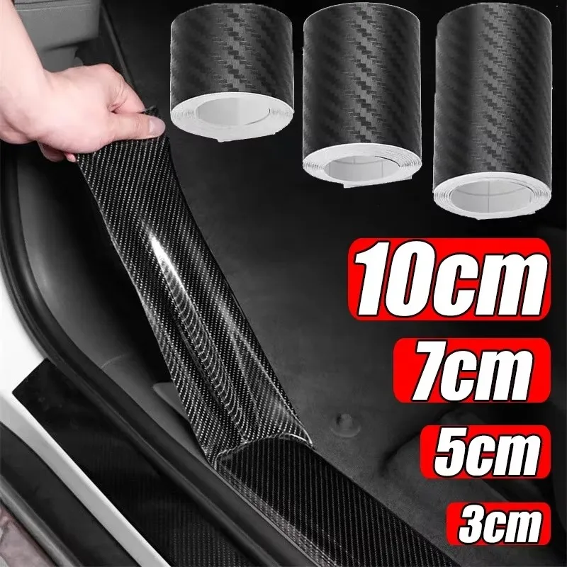 1/2pcs 3D Carbon Fiber Car Protective Films Anti Scratch Waterproof Black Nano Stickers Car Body Threshold Protective Stickers