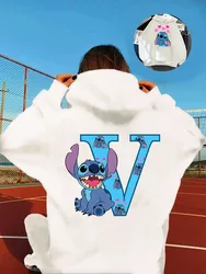 Moletom Disney Stitch de manga comprida, roupas femininas, 26 letras inglesas, roupas kawaii, Y2K