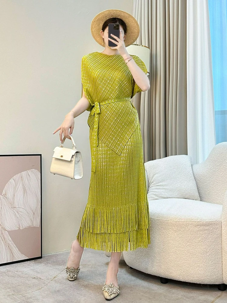 

Топ в стиле Miyake 2022, женский летний новый темпераментный комплект с бахромой, свободный повседневный комплект из двух предметов