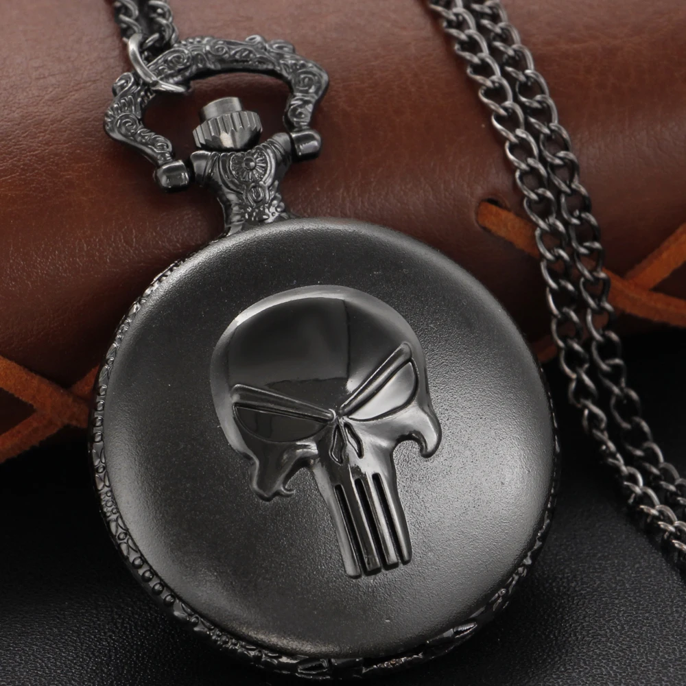 Black Steam Punk Quartz Pocket Watch Super Rebel Special Forces Hero Fob Chain Watch Pendant Necklace Gift Men's Children's Gift