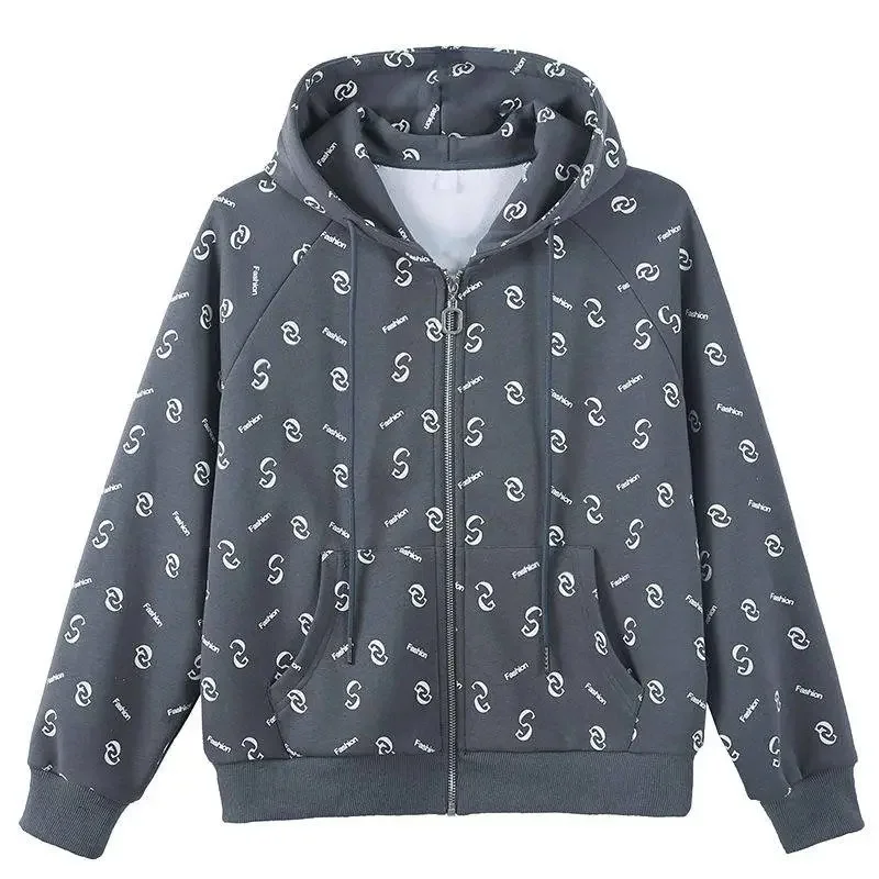 

Zipper Sweater Jacket Women 2024 Spring Autumn Hooded Cardigan Sweatshirt New Coat Fashion Printing Outwear Hoodies Female