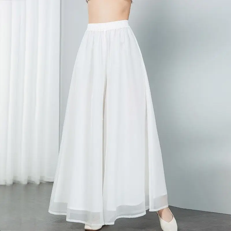 Fashion Women Oversized White Chiffon Pants Summer Thin Korean Casual High Waist Elastic Band Loose Solid Wide Leg Trousers 2023