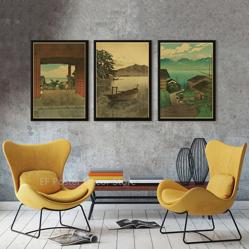 Vintage Traditional Japanese Landscapes Posters Aesthetic Kraft Paper Prints Home Room Decor Painting DIY Retro Art Wall Picture