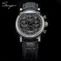 Sugess mekanik İzle ST1908 kronograf kol saatleri Moonphase hareketi su geçirmez izle safir takvim Vintage BK Dial