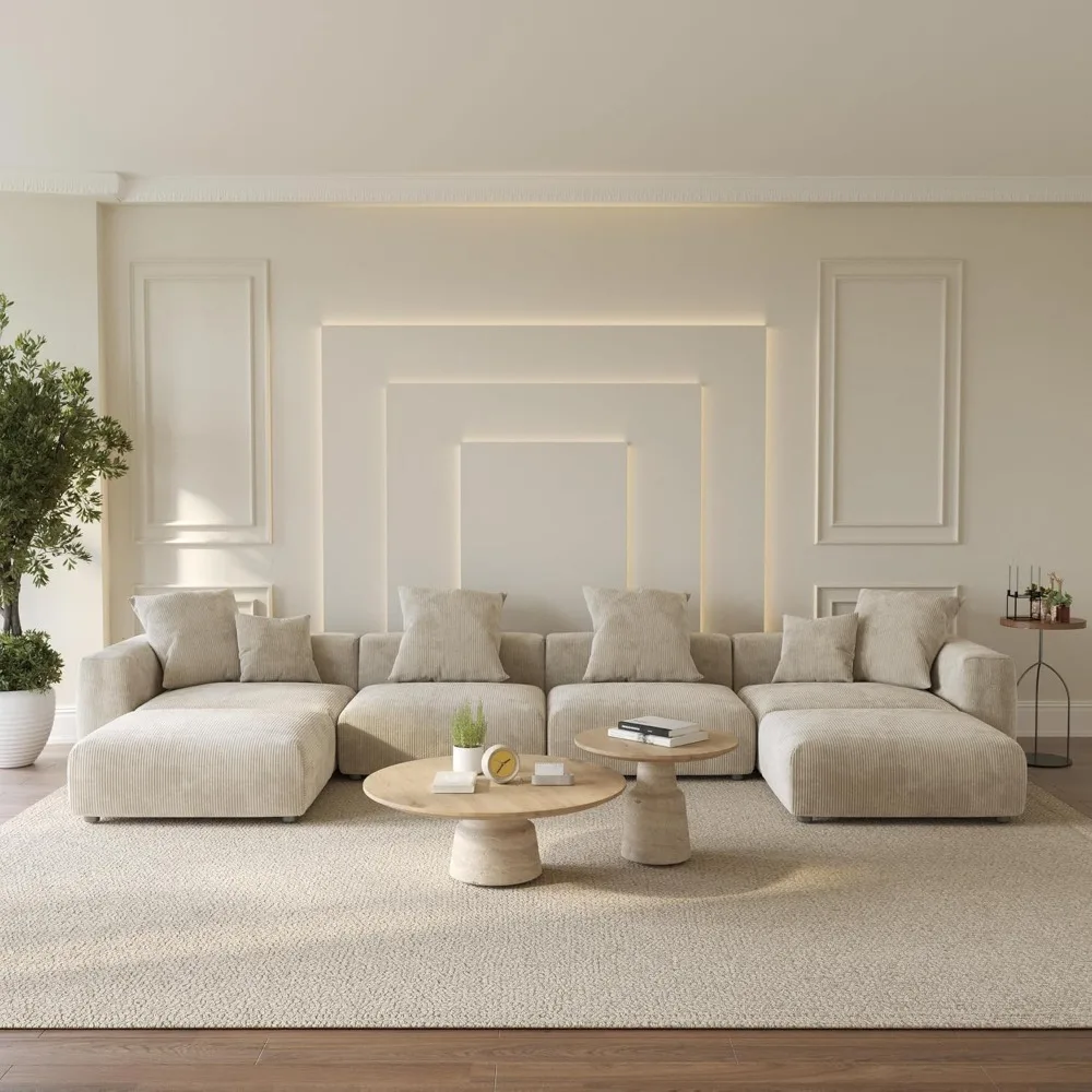 Cloud Couch Modular Sectional Sofa,181.1inch U Shape Couch,Oversized Corduroy Couches with Ottoman and 6 Pillows,Cushion Covers