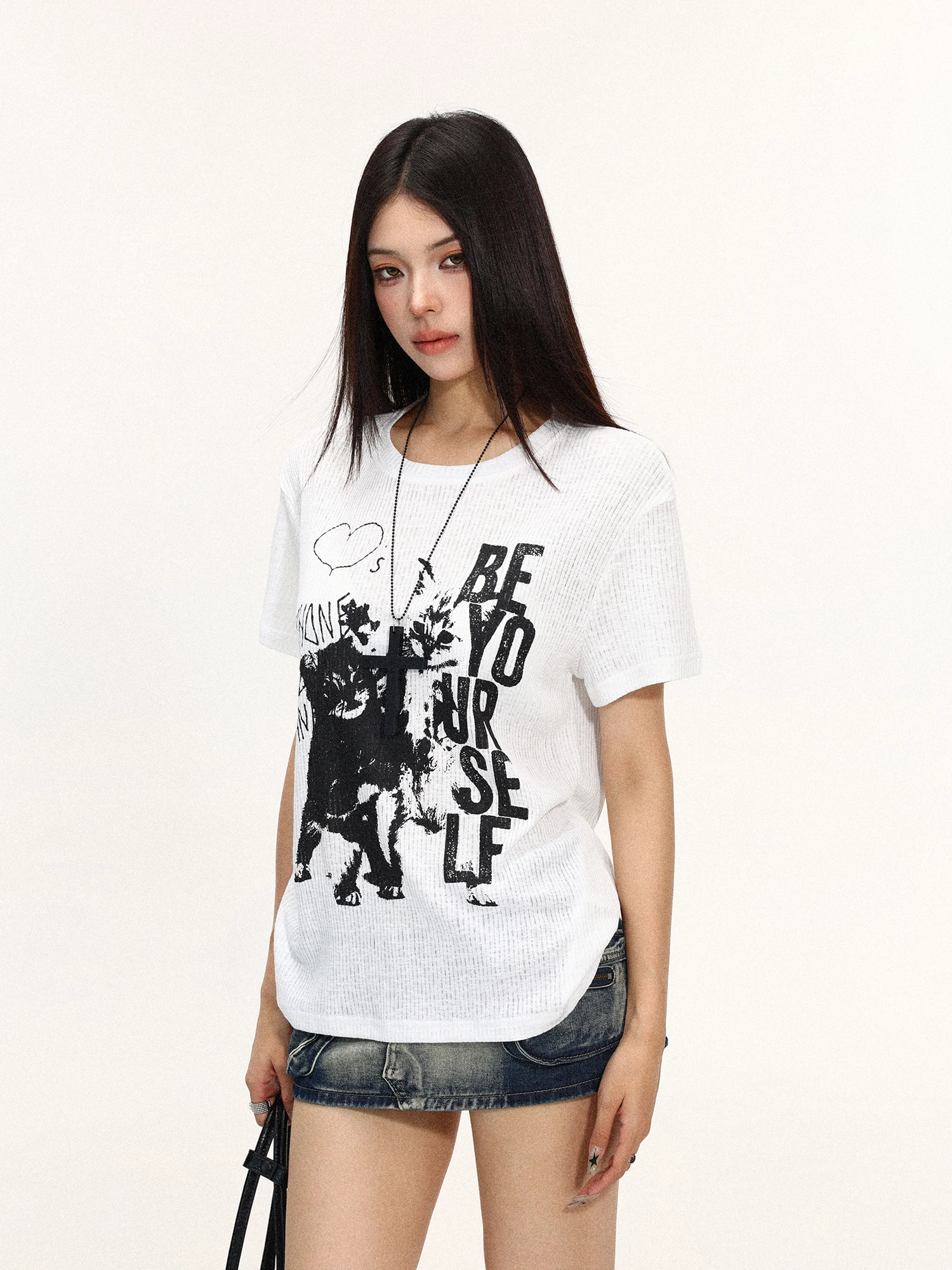 American Style Letter Print round Neck Short Sleeve T-Shirt Women Summer Slim Fit Breathable Light Weight Shoulder Appropriat...