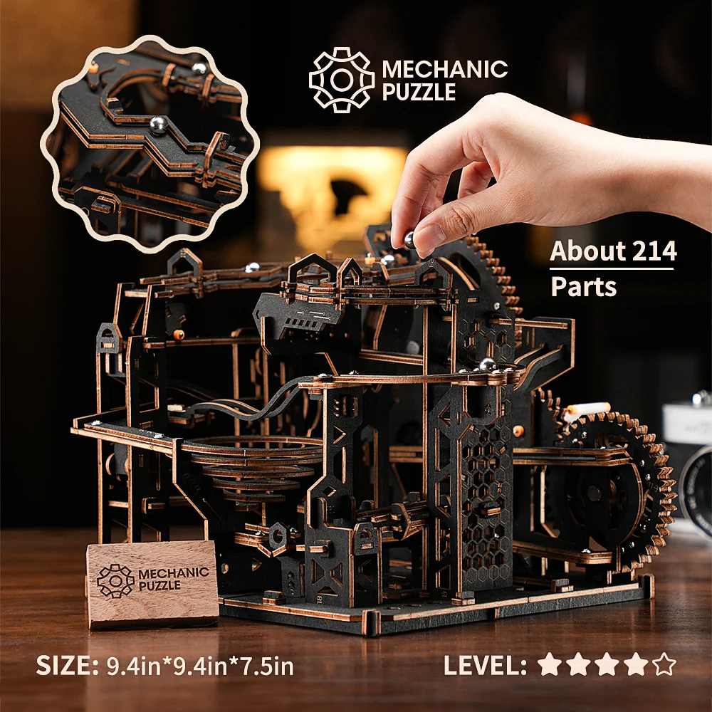 3D DIY Music Box para Crianças, Decoração De Mesa De Madeira, Puzzle Do Carro, Marble Run, Kit De Blocos De Construção, Brinquedos Artesanais, Presente De Aniversário