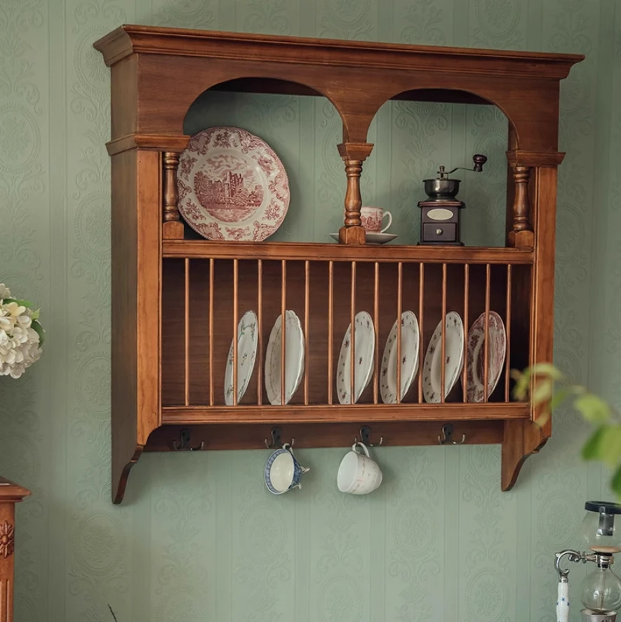 Hand Crafted Cottage Plates Shelf, Wood Shelving Cabinet, Plates Display Open Cabinet