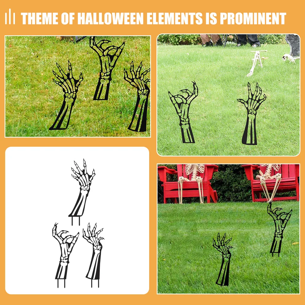 

3pcs Outdoor Garden Decoration Skeleton Hand Stakes Halloween Iron Yard Signs