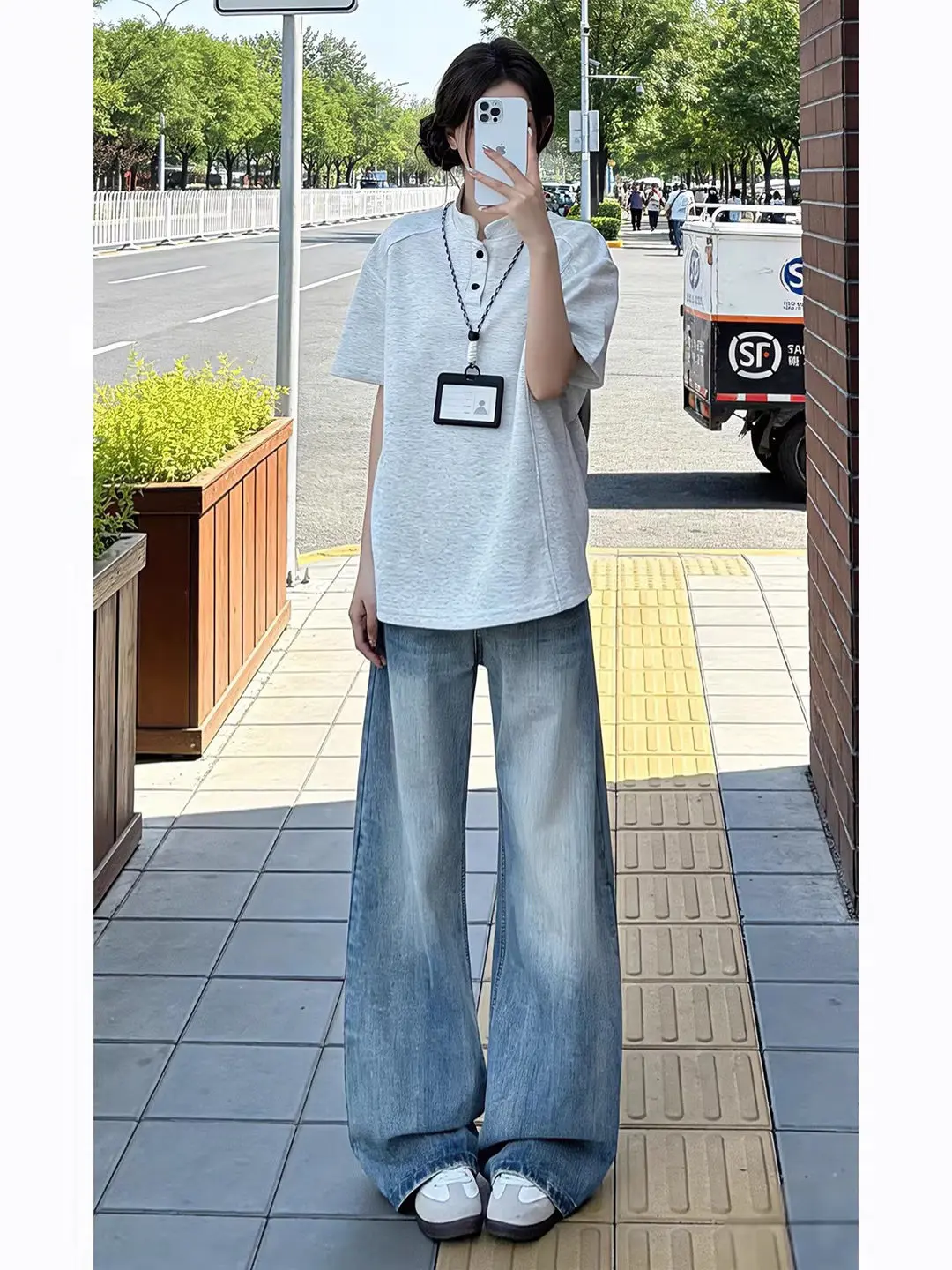 

Light Blue Washed Bamboo Fiber Denim Jeans Men Women Spring Cleanfit Knife Straight Loose Wide Leg Pants Casual Breathable
