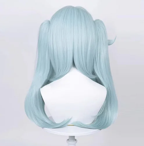 Genshin Impact Faruzan Wigs Synthetic Long Straight Light Blue Double Ponytails Game Cosplay Hair Wig For Daily Party