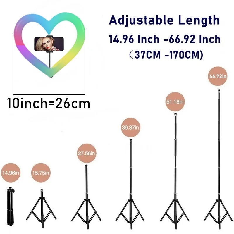 10 Inch Dimmable RGB LED Selfie Ring Light Heart Photo Ring Lamp Photo Lighting With Tripod For Phone Makeup Video Live Volg