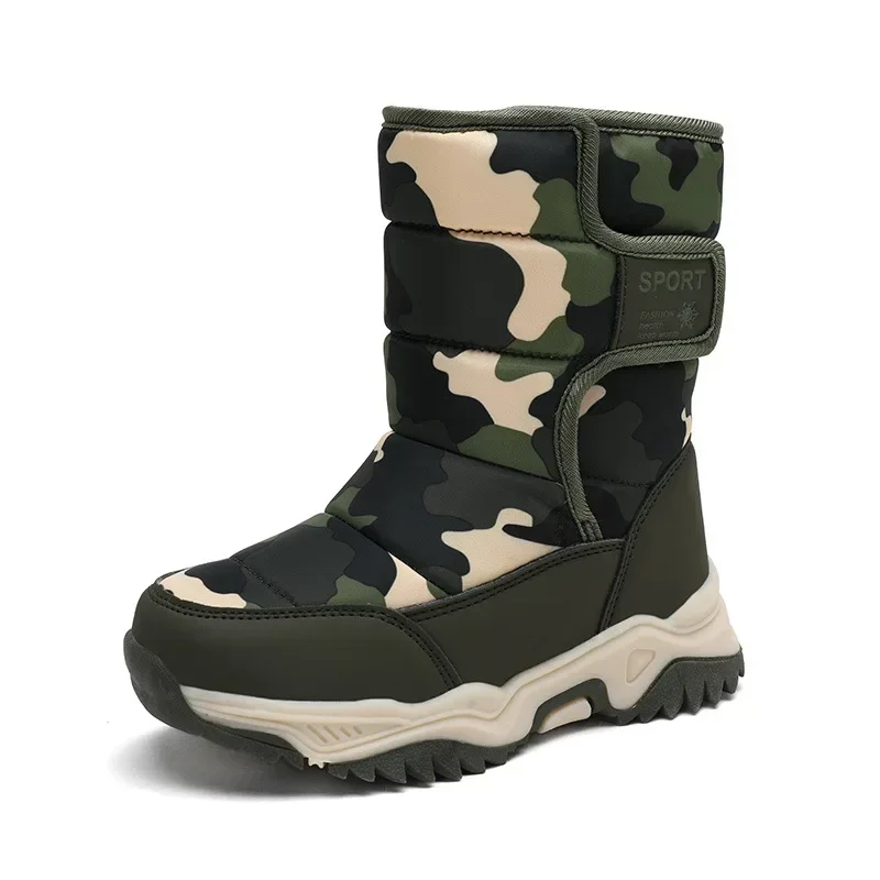 Children's snow boots winter velvet warm middle and older children high-top camouflage cotton shoes non-slip boys and girls