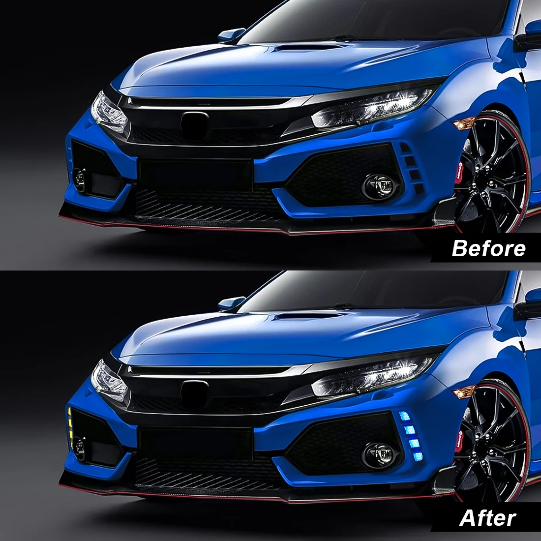 3 Colors DRL For Honda Civic Type R 2018 2019 2020 2021 10th Generation LED Daytime Running Light Dynamic Turn Signal Lamps 12V