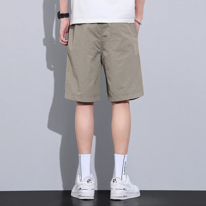 Fashion Elastic Spliced Printing Letter Casual Shorts Men\'s Clothing 2024 Summer New Loose Solid Color All-match Knee Shorts