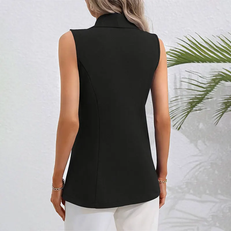 2024 New Women Europe United States Solid Casual Autumn Korean Style Female Black White Pink Suit Vest Top Sleeveless Outerwear