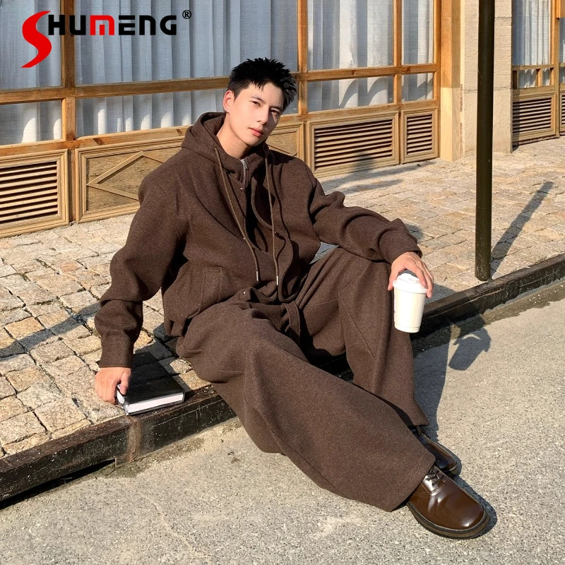 

Trendy Thickened Two-Piece Sets Men 2025 Autumn Winter New Solid Color 2pcs Long Sleeve Tops Pants Men's Simple Handsome Sets