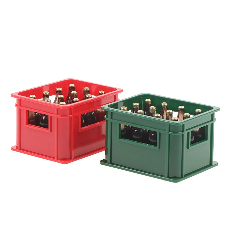 Cesta de almacenamiento con marco de resina para casa de muñecas, modelo con 12 botellas, simulación de bebida, botellas de cerveza, decoración de casa de muñecas, 1 caja