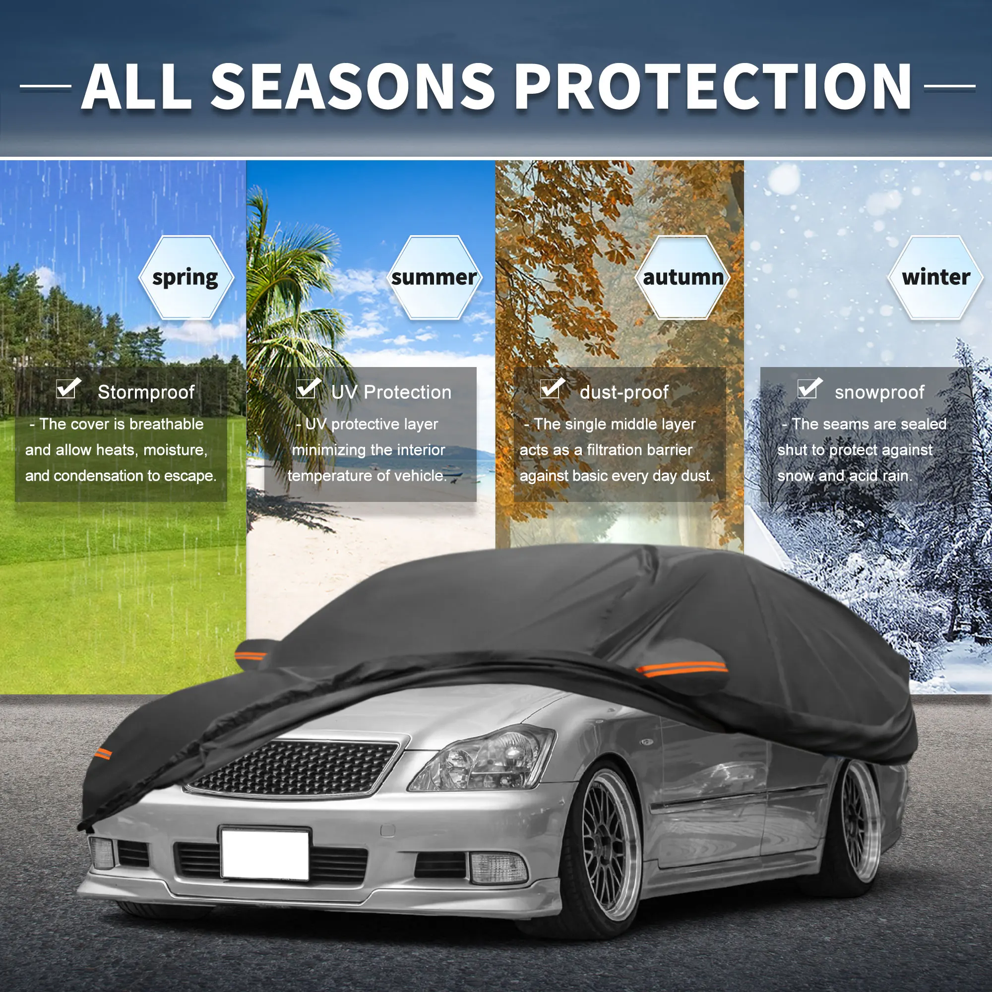 

Uxcell Car Cover W/ Left Side Door Zipper Aluminum Film for Toyota Crown Sedan
