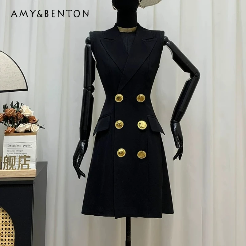 

Temperament Commuting Medium Long Suit Women's Vest Dress 2026 New Slim Double-breasted High Waist Sleeveless Dresses Ladies