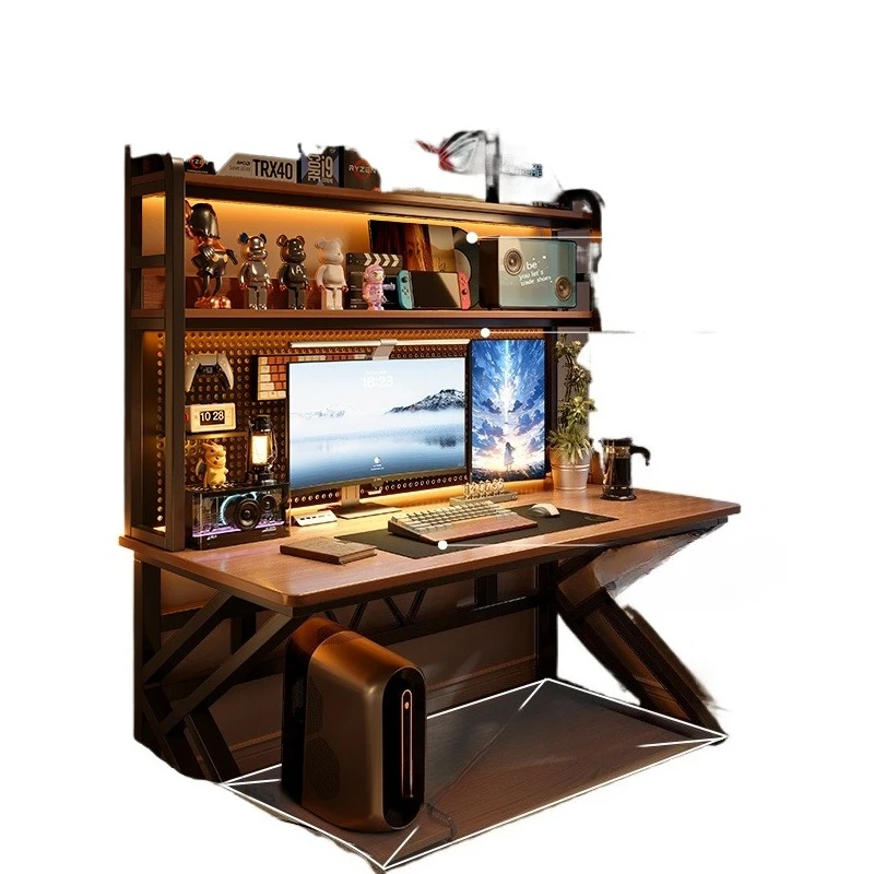 Escritorio para computadora con tablero de agujeros, estante, apartamento pequeño, escritorio, estantería
