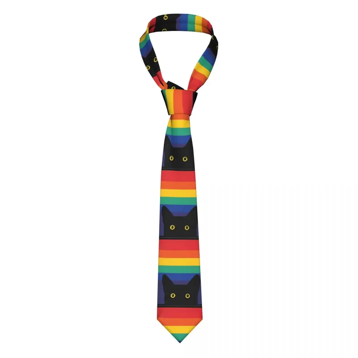 Peeking Cats In Rainbow Circle Men Necktie Skinny Polyester 8 cm Classic LGBT Pride Neck Ties Shirt Accessories Gravata Business