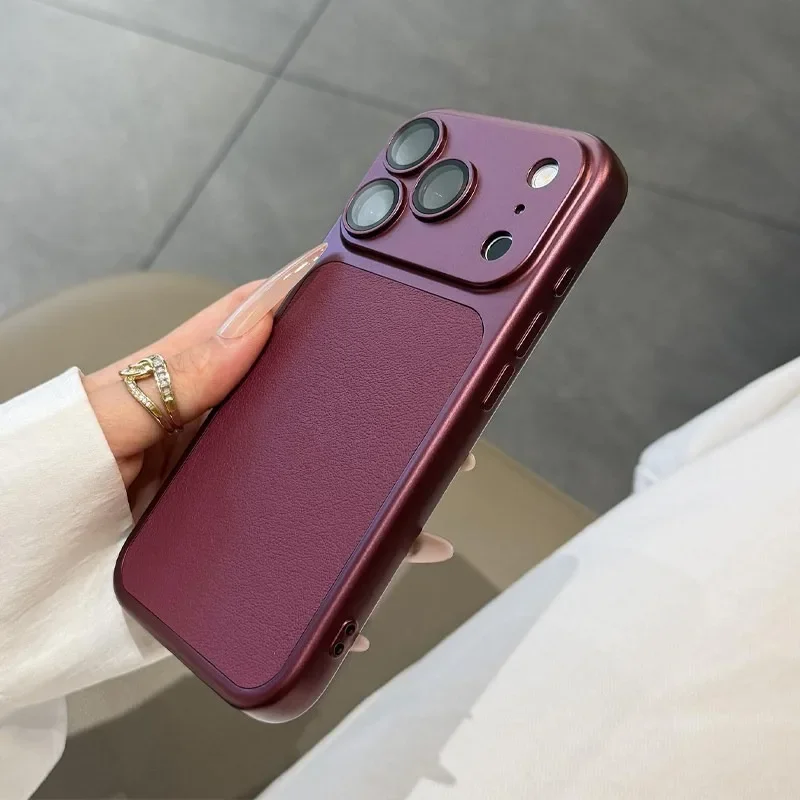 Luxury Lychee Grain Shockproof Phone Case For iPhone 12 13 14 15 16 17 18 Pro Max Plus Soft Cortex Bumper Back Cases Cover