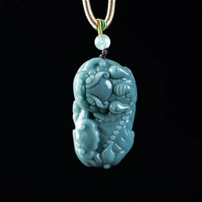 

Maichuang/натуральный нефрит класса А, ручная гравировка, голубая вода, деньги, Ruyi Pi Xiu, кулон, ледяной жадеит, мужское и женское ожерелье, подарок