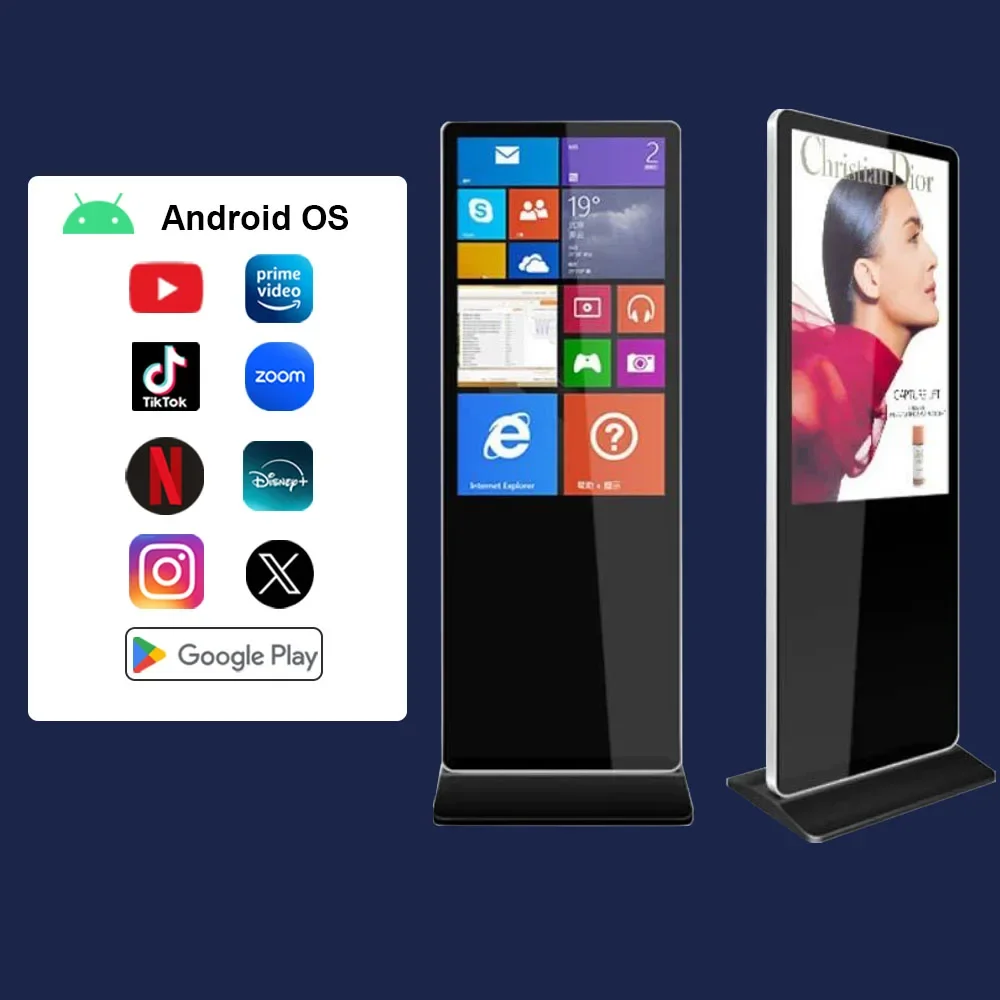 50 Inch Android Totem Indoor Vertical Floor Standing Digital Poster Signage Lcd Display Interactive Smart Touch Screen Kiosk