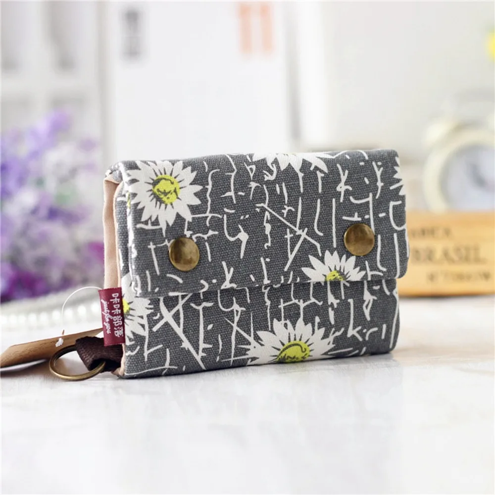 

Practical Portable Canvas Coin Purse Print Lucky Cat Maneki Neko Wallet Card Holder Three Fold Zipper Short Wallet Student
