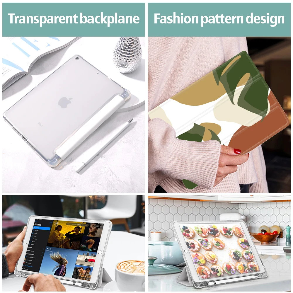 Чехол С Рисунком Листьев и карандашом для iPad 10,9 Air 4 5 10,2 дюйма 8 9 поколения 9,7 5th 6th Mini 5 6 12,9 iPad Pro