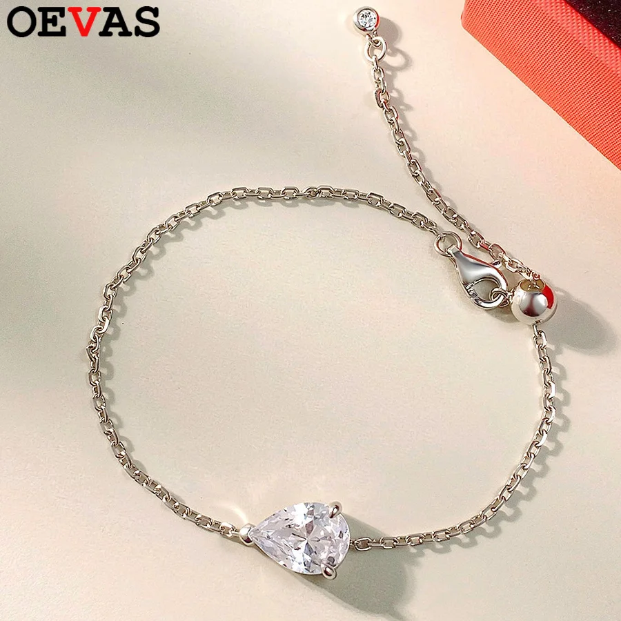 

OEVAS 2CT Water Drop Moissanite Bracelet Can Pass Diamond Test 100% S925 Silver Plated 18K Gold Adjustable chain for Women