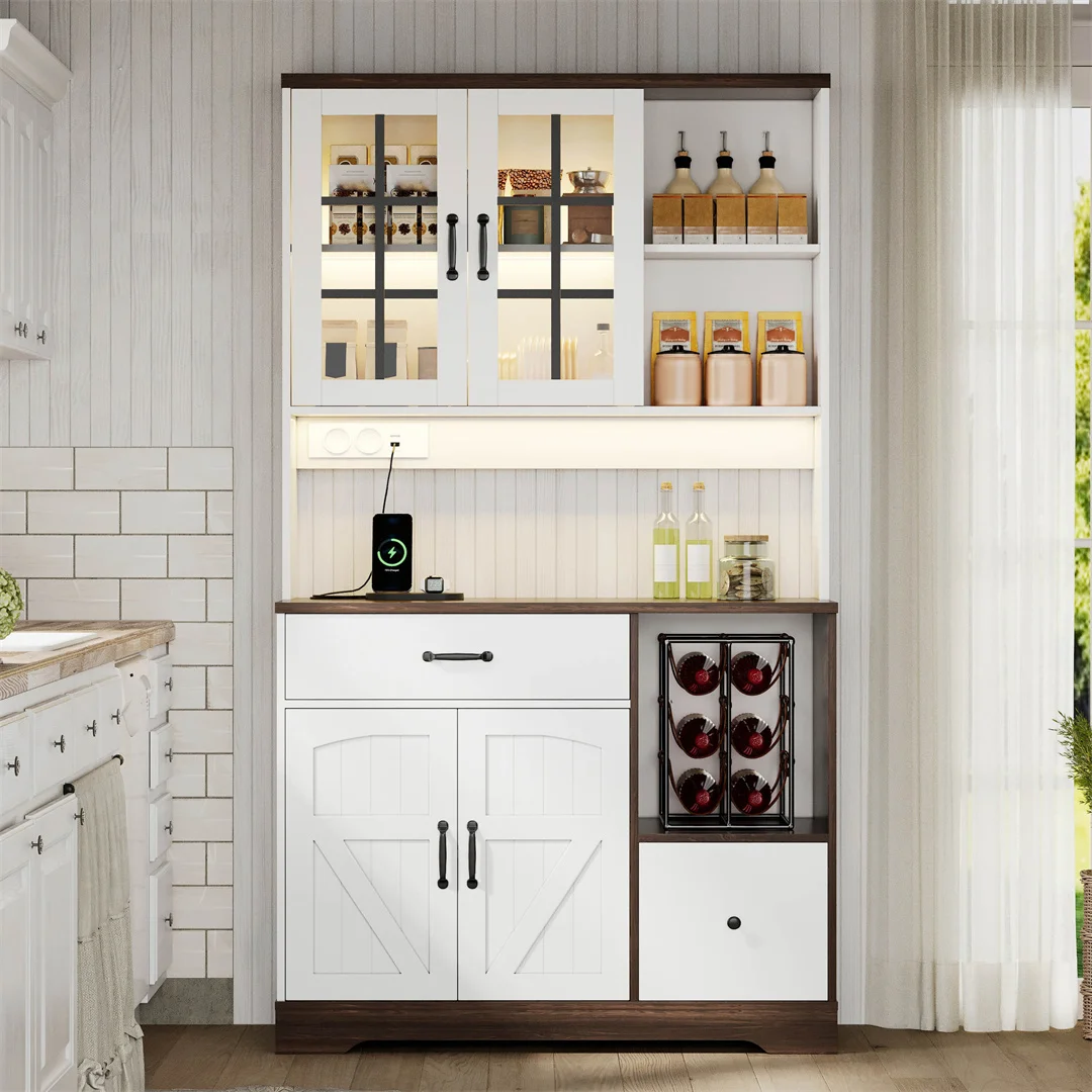 Mueble de almacenamiento, mueble de cocina estilo granero, mueble alto, mueble de almacenamiento vintage, cajón, 185 × 105 × 40 cm