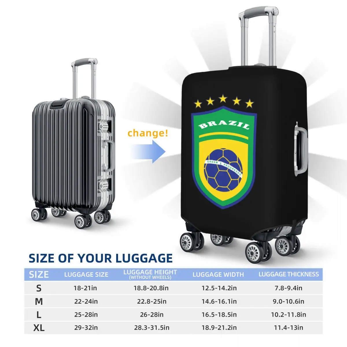 Custom Flag Of Brazil Football Luggage Cover Funny Brazilian Proud Suitcase Protector Covers Suit For 18-32 inch