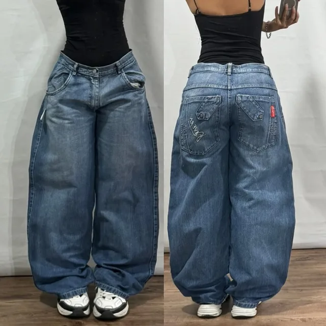 Nowy amerykański trend Vintage Hip Hop Letter Embroidery Pattern Baggy Jeans Men And Women Y2K Harajuku Gothic Wide Pants Streetwear