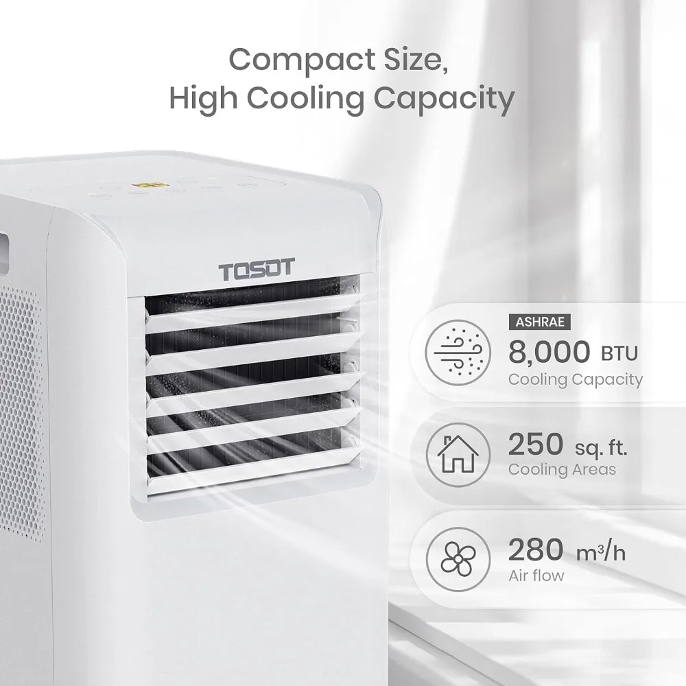 

ir Conditioner Easier to Install, Quiet and 3-in-1 Portable AC, Dehumidifier, Fan for Rooms Up to 250 sq ft, Aovia Series, White