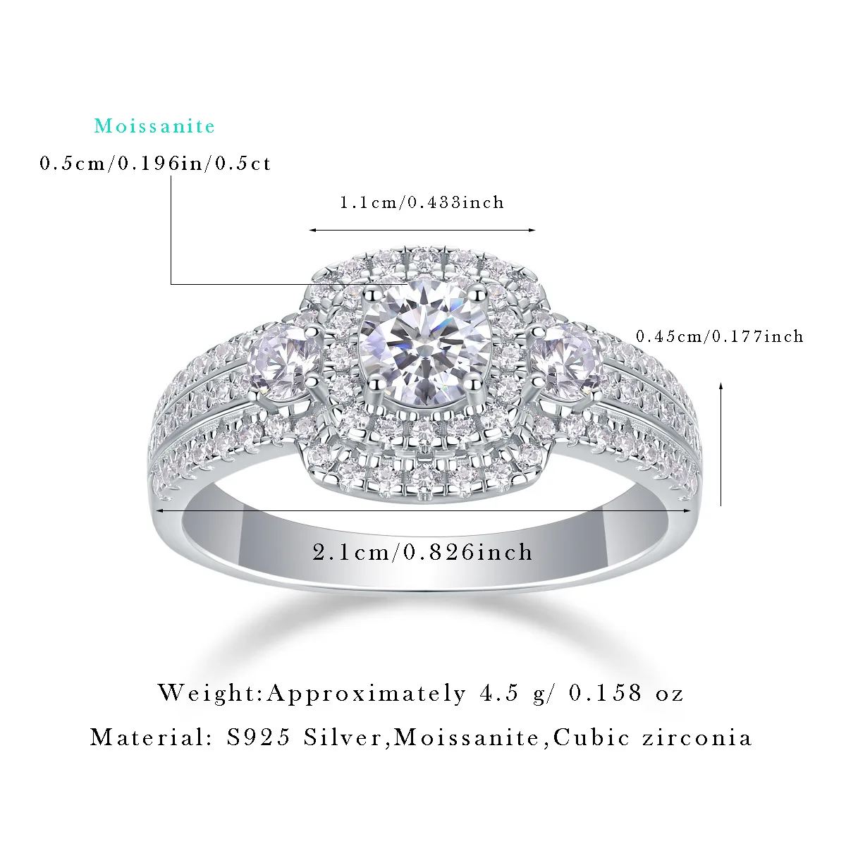 JEWLARA Moissanite Light Luxury Ring, Temperament Does Not Fade Ins Style 925 Sterling Silver Ring