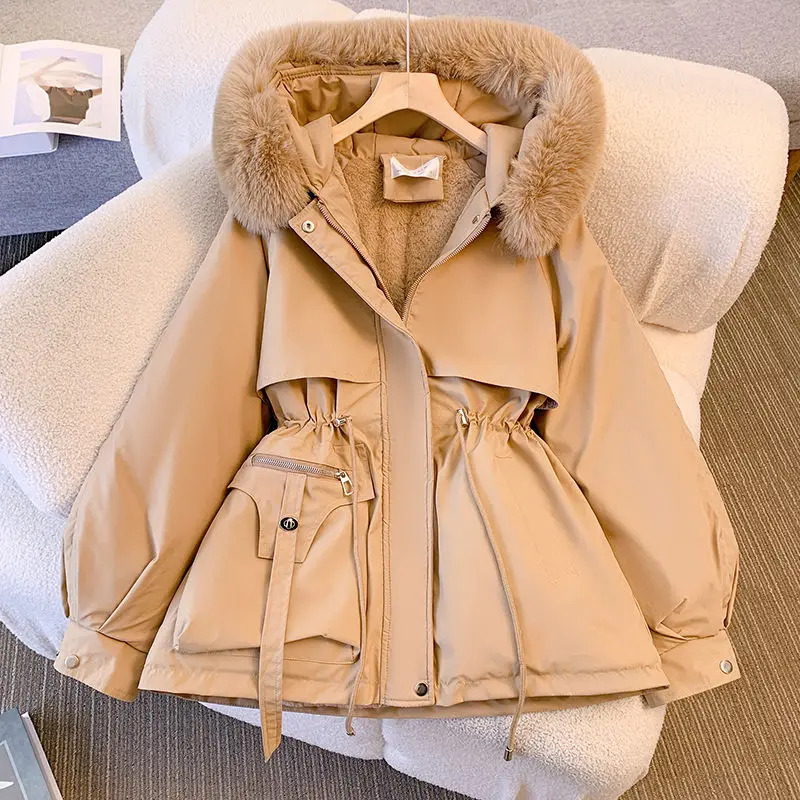 Autumn Winter Women's Parka Coats Female Sided Warm Cotton Jacket Detachable Cap Zipper Thick Cotton Fur Collar Jacket