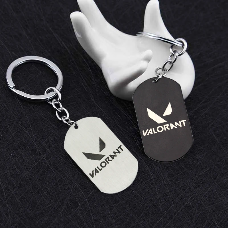 Game Valorant Necklace Stainless Dog Tag Steel Pendant Car Keyrings Key Holder Gaming Keyfob Gift for Fans