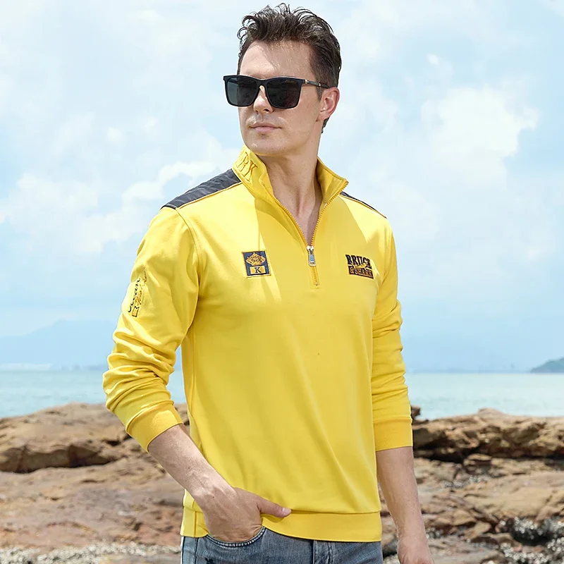 New Men's Polo Thicken Cotton Bruce&Shark Autumn Long Sleeve Zip Men Clothing Loose Style Fashion Luxury Brand Polo Big size 4XL