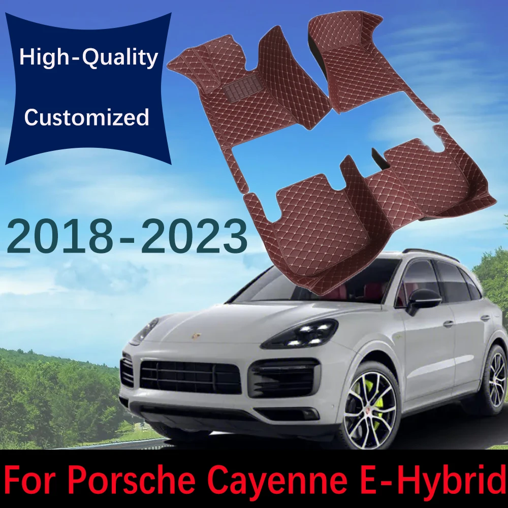 Custom Leather Car Floor Mats For Porsche Cayenne E-Hybrid 9Y0 9Y3 2018~2023 5doors Automobile Carpet Rugs Foot Pads Interior