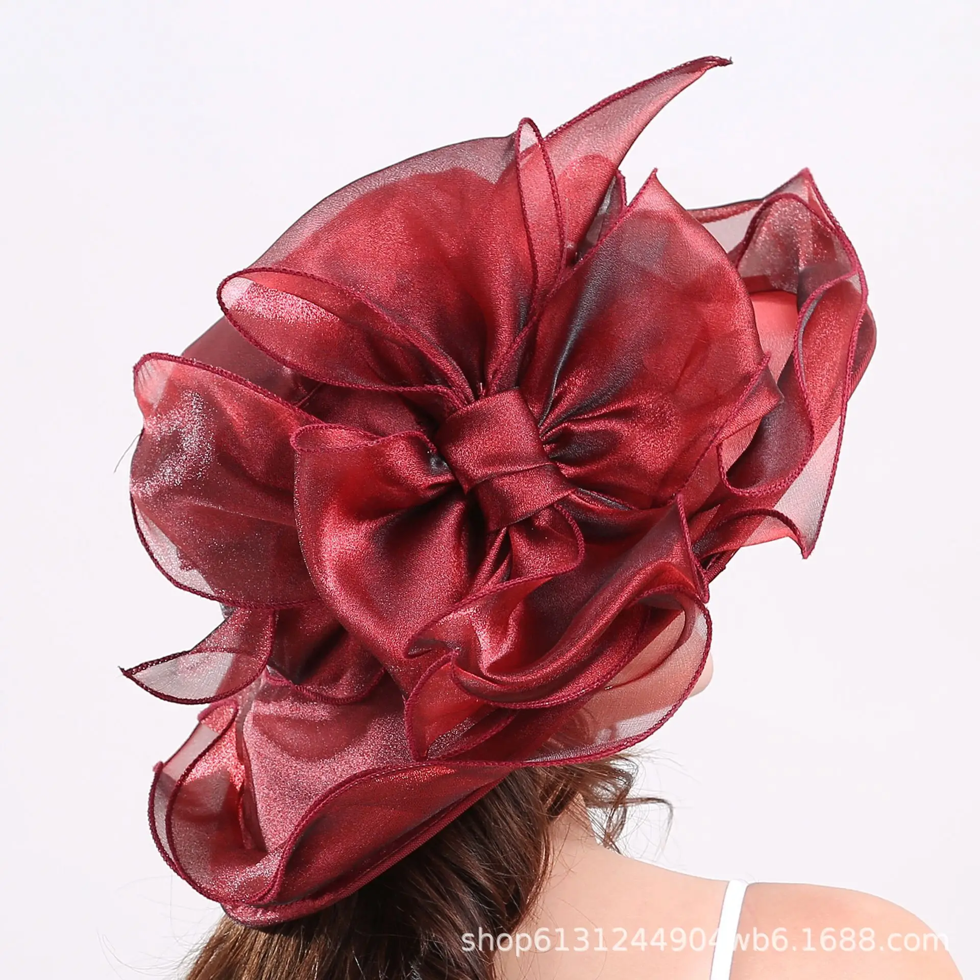 Flower Bow Sun Hats for Women Fashion Beach Organza Tea Party Hats Elegant Ladies Church Kentucky Derby Fedoras Hats